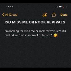 Searching for size 33-34 Miss Me or Rock Revivals